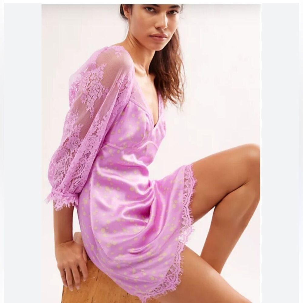 Free People Small About That Mini Dress At In Iris Combo Lilac MSRP $168